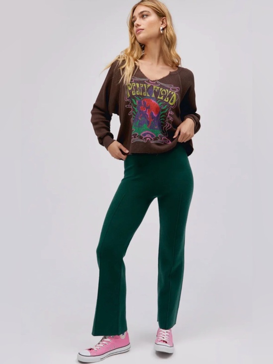Daydreamer Pants - Daydreamer flare knit pintuck pants in dark green color. New